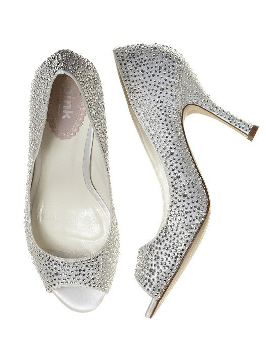 silver ballet flats with crystal jeweled shoe clip
